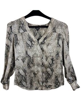 Express Snakeskin Print Long‎ Sleeve V-Neck Sheer Lightweight Blouse Size M